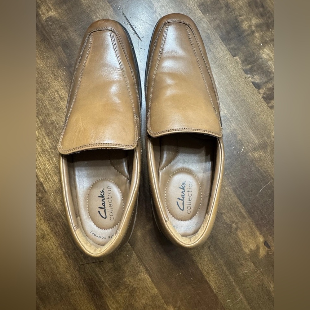 Clarks Tan Leather Slip-On Loafers